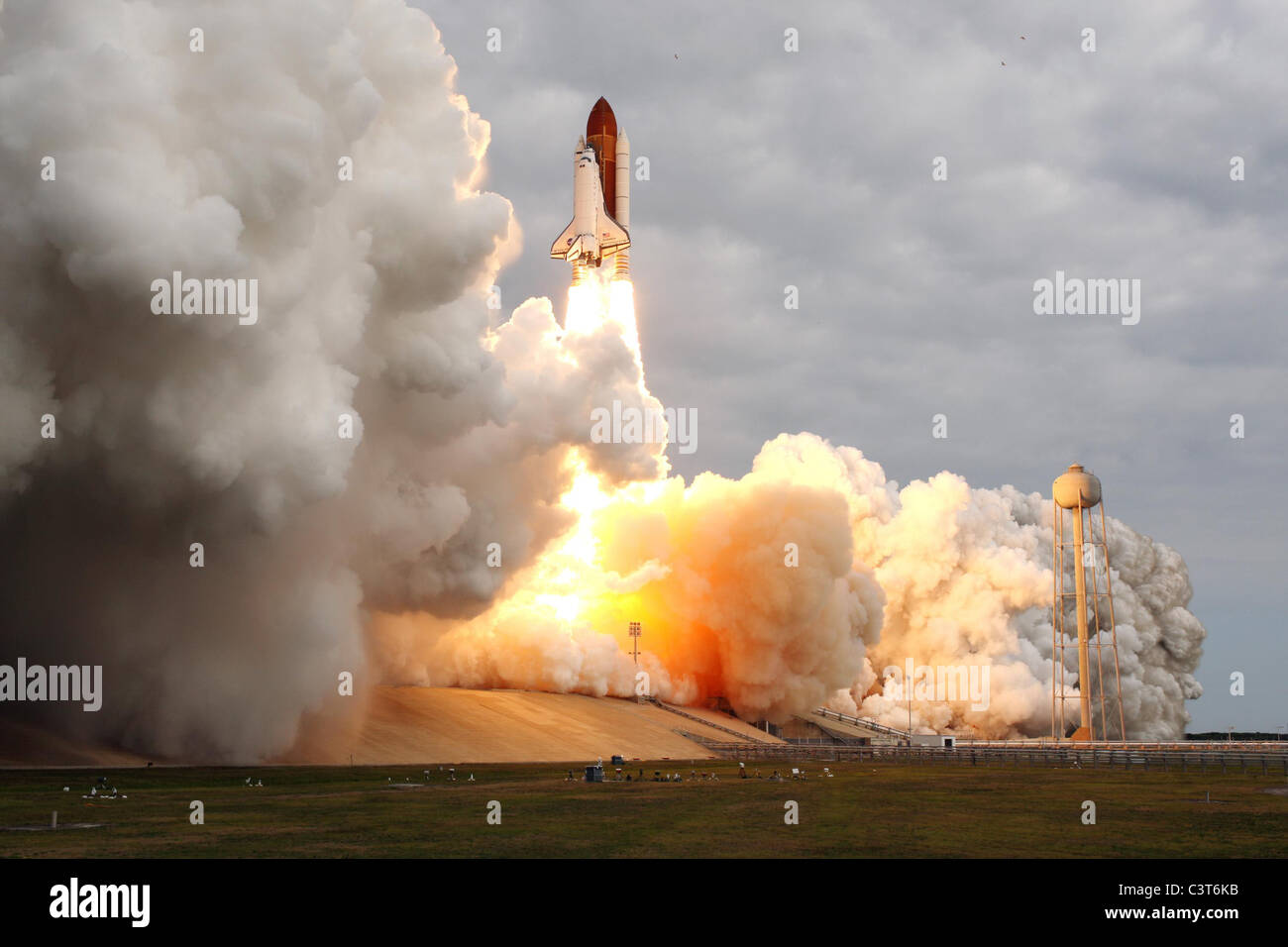 Endeavour's Final Flight Space shuttle Endeavour roars into orbit from Kennedy Space Center's Launch Pad 39A as the vehicle embarks on its 25th and final spaceflight, the STS-134 mission. Commander Mark Kelly leads the six-person astronaut crew. Liftoff on May 16 occurred on time at 8:56 a.m. EDT. Image credit: NASA May 16, 2011 Stock Photo