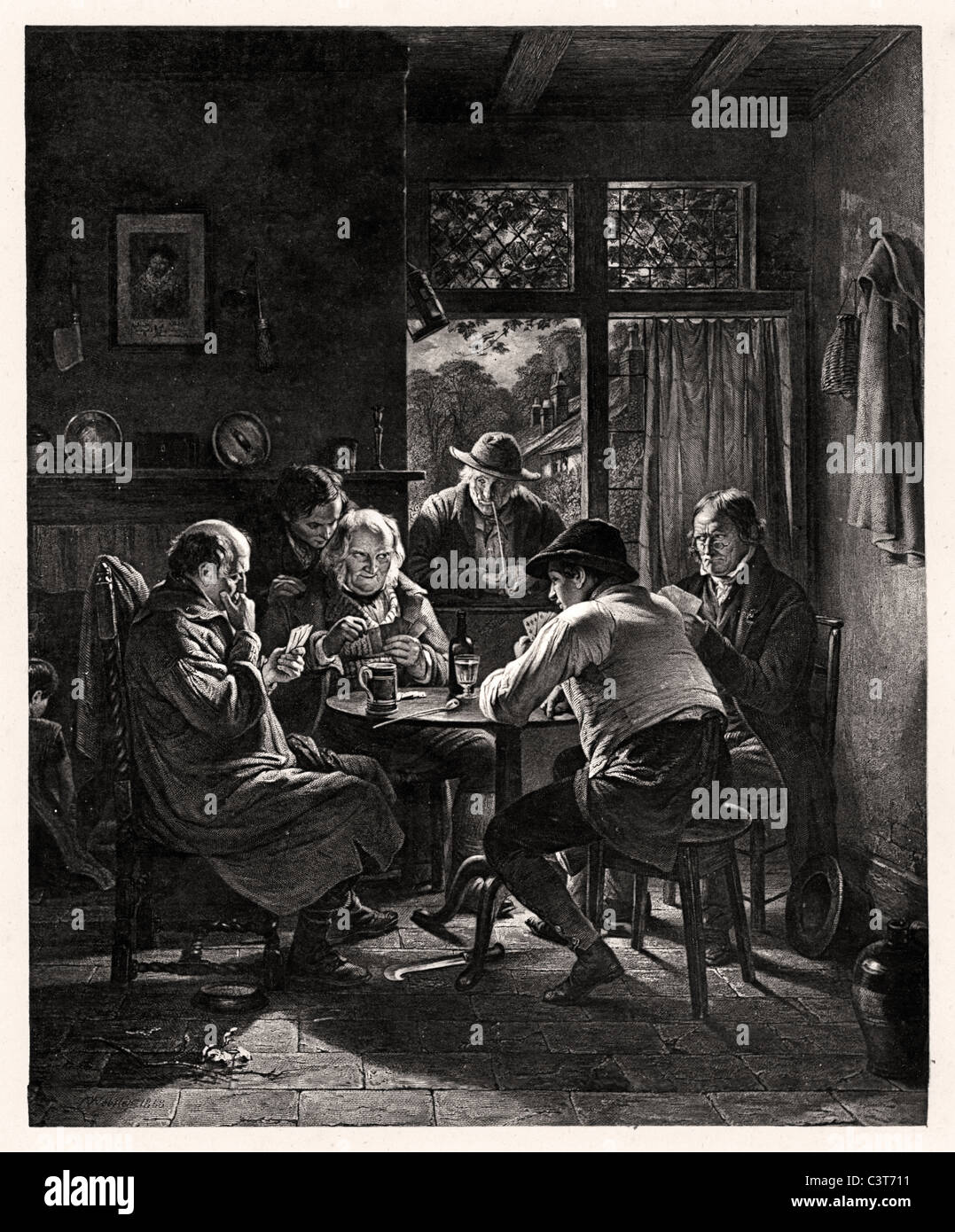 The Rubber by Thomas Webster a group of men playing cards in a pub Stock Photo