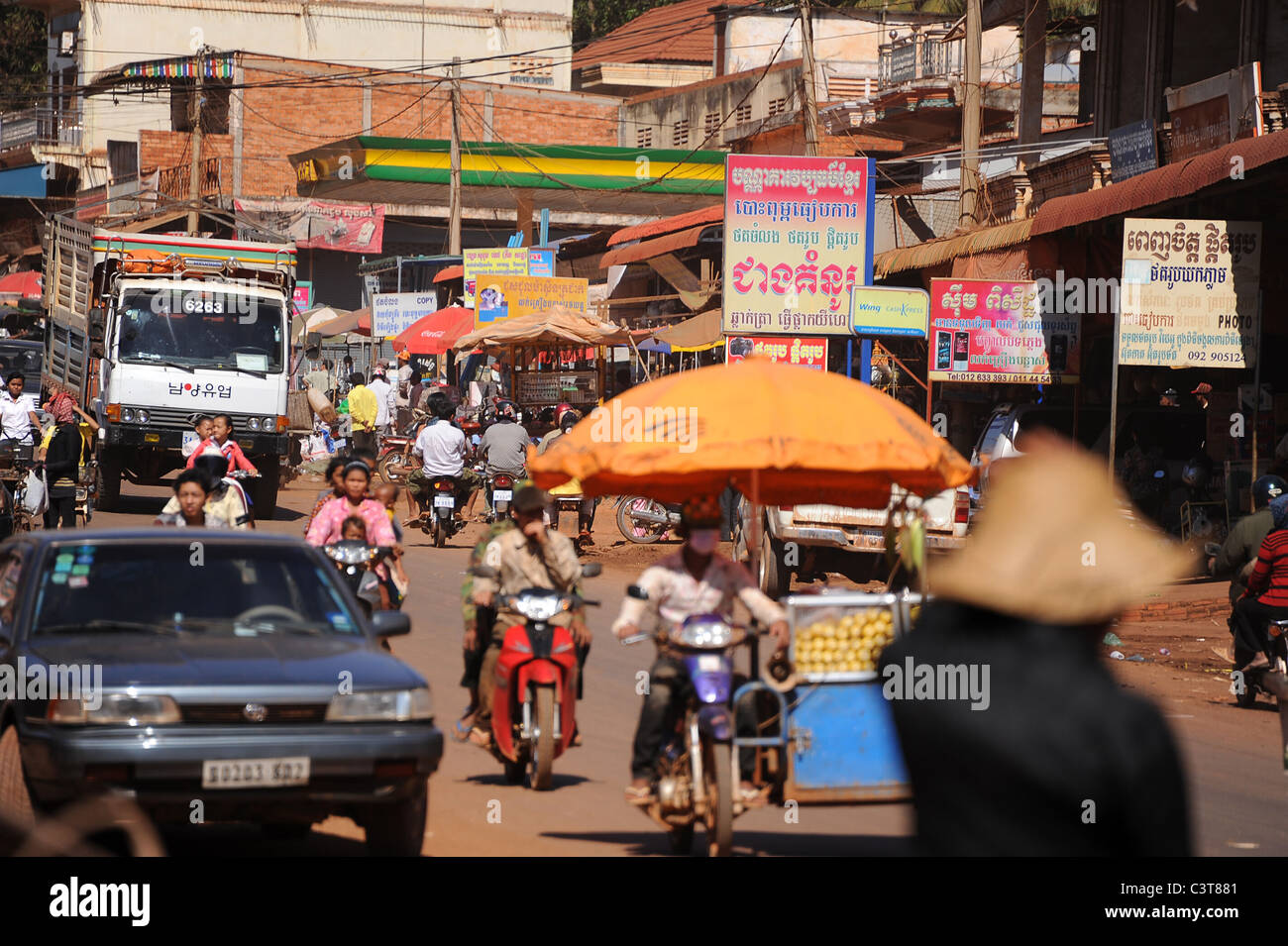 A town en route to Phnom Penh, Cambodia, Southeast Asia Stock Photo