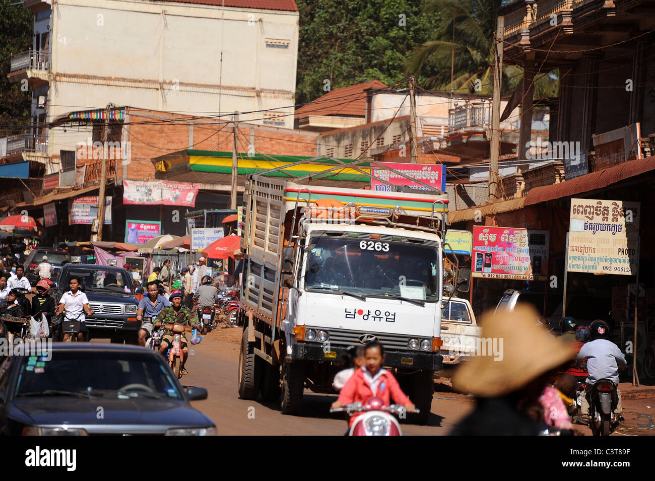 A town en route to Phnom Penh, Cambodia, Southeast Asia Stock Photo