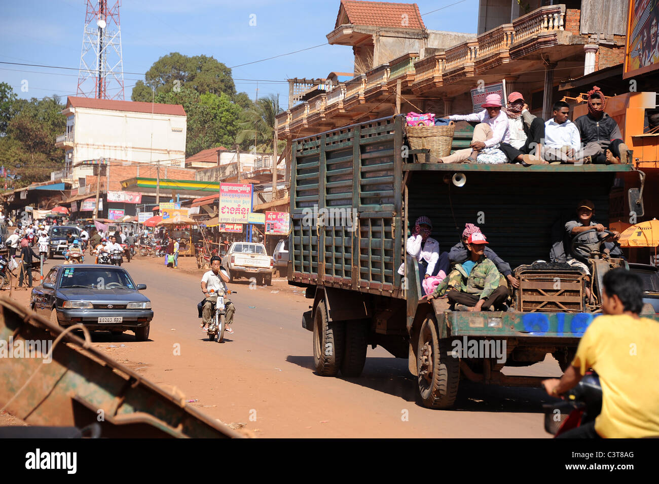 A town en route to Phnom Penh, Cambodia, Southeast Asia Stock Photo