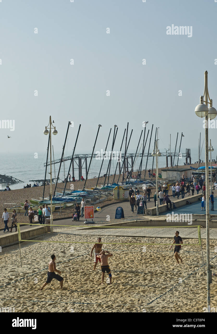 Beach volleyball at Brighton, UK Stock Photo