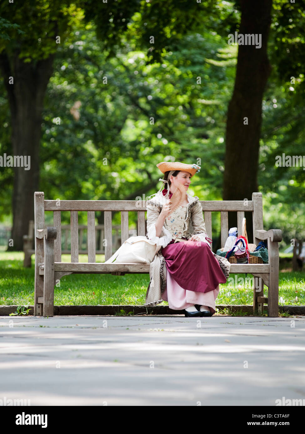 Young Girl in Period Costume, Philadelphia Stock Photo