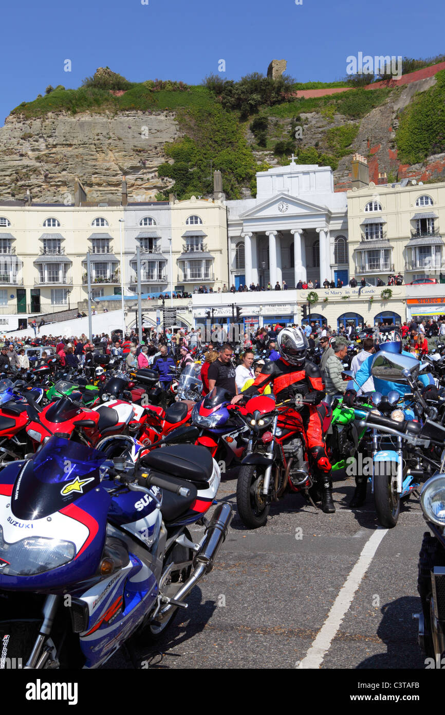 Annual May Day motorbike rally Hastings, East Sussex, England, UK, GB