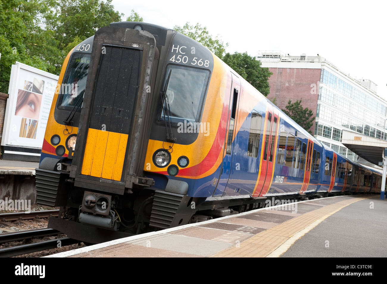 Siemens class 450 desiro train in South West Trains livery waiting at Richmond station platform in England. Stock Photo