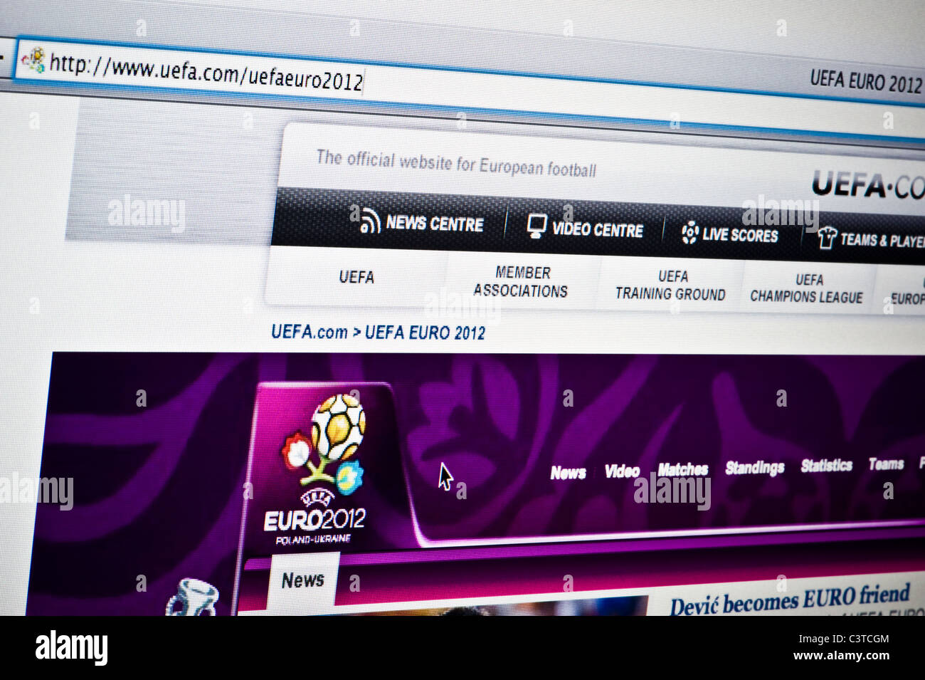 Close up of the Euro 2012 logo as seen on its website. (Editorial use only: print, TV, e-book and editorial website). Stock Photo