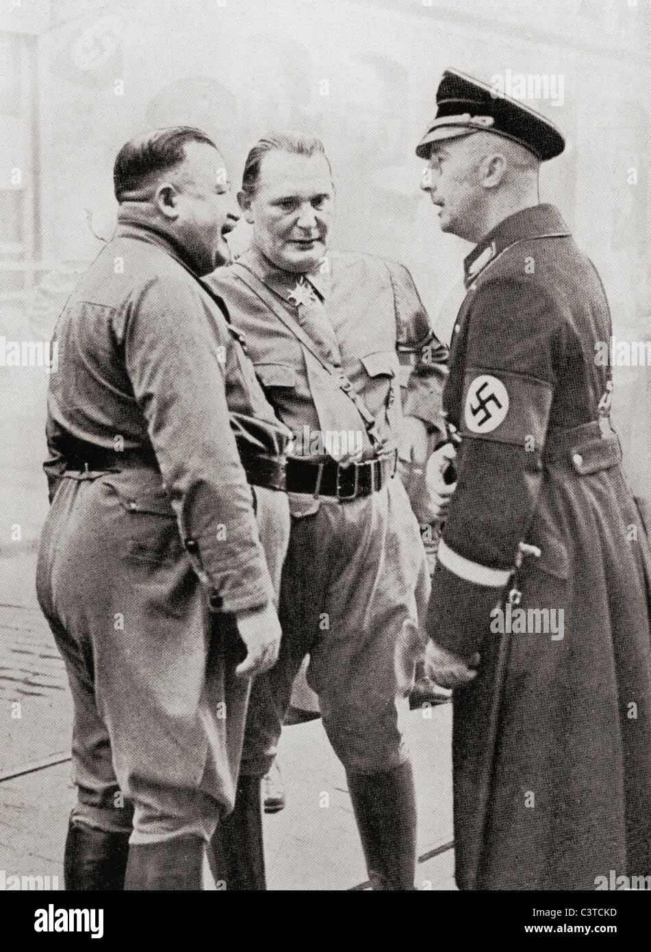 Members of the Blood Order.  Left to right: Christian Weber, Hermann Goering and Heinrich Himmler. Stock Photo