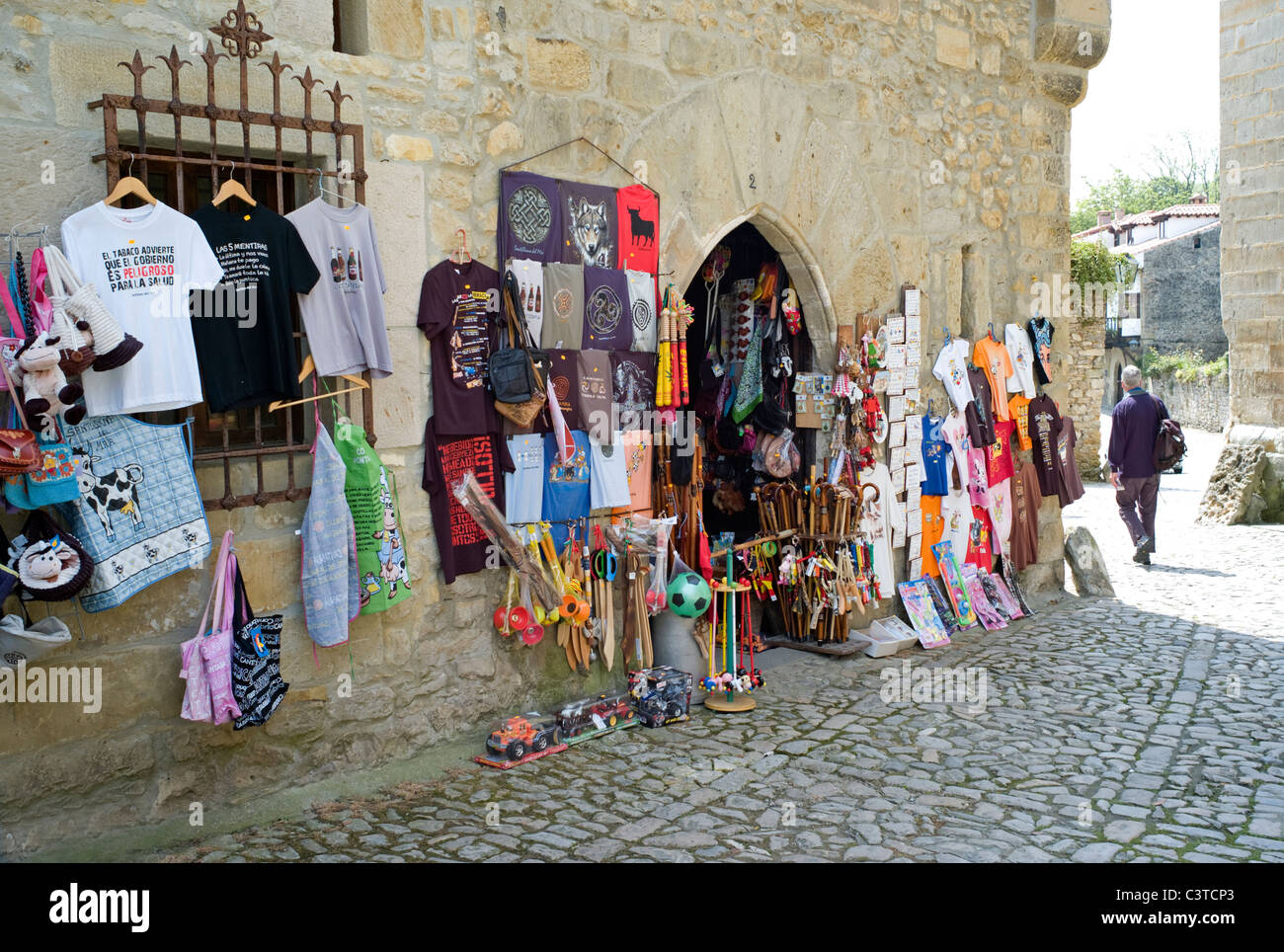Souvenirs on sale in Santillana del Mar, Cantabria Spain Stock Photo