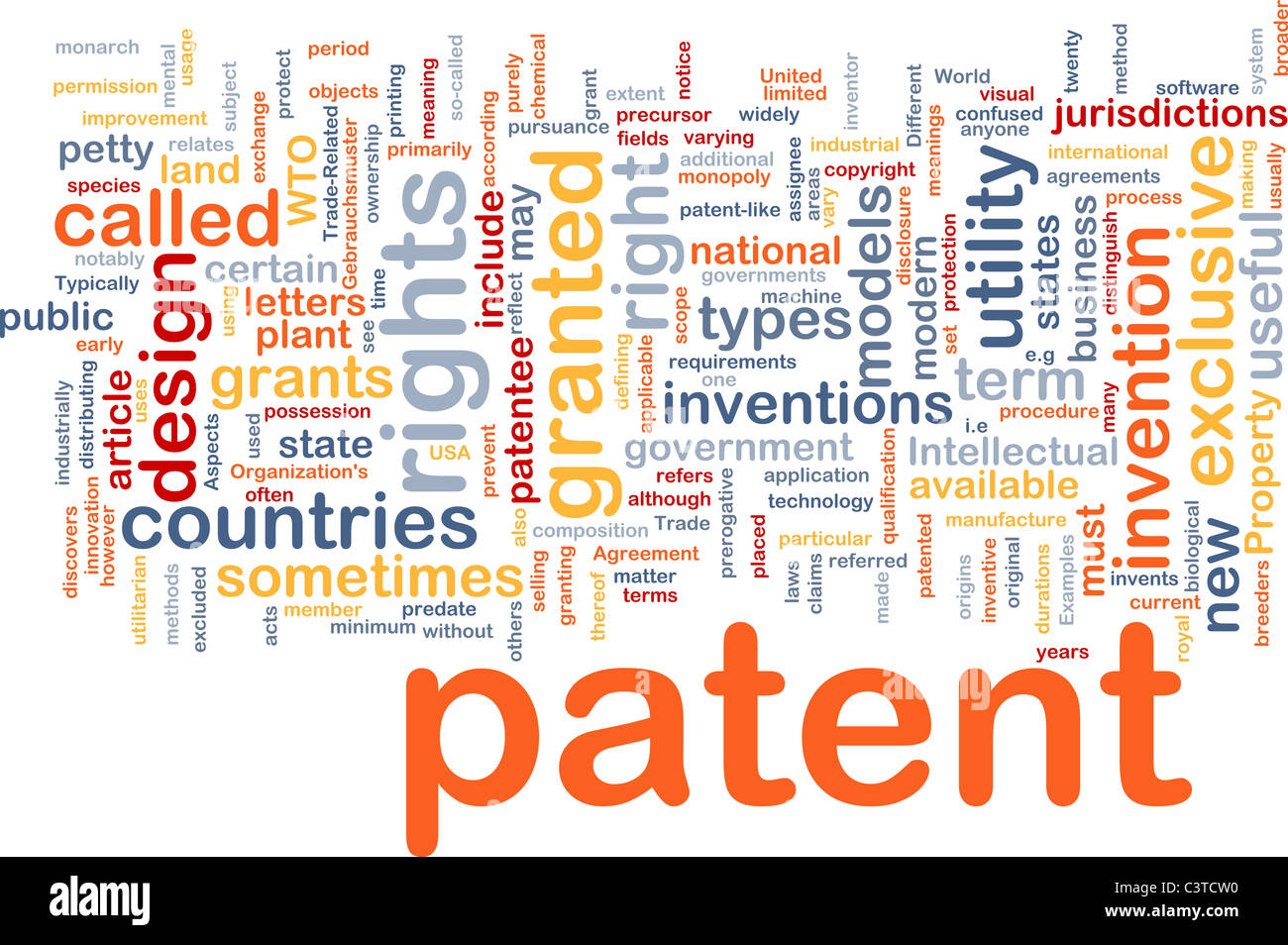 Background concept wordcloud illustration of patent Stock Photo