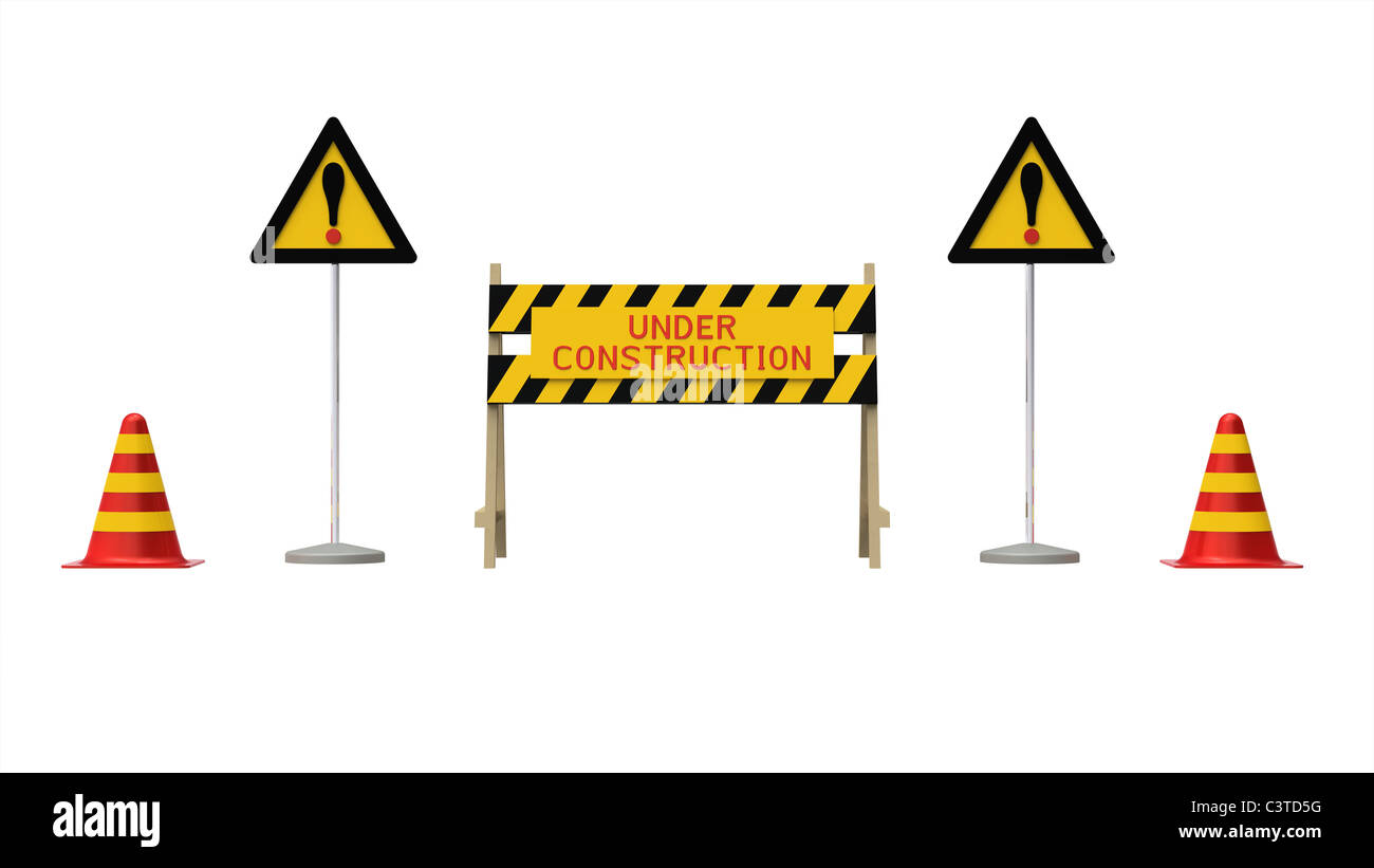 Construction and caution sign isolated on white Stock Photo