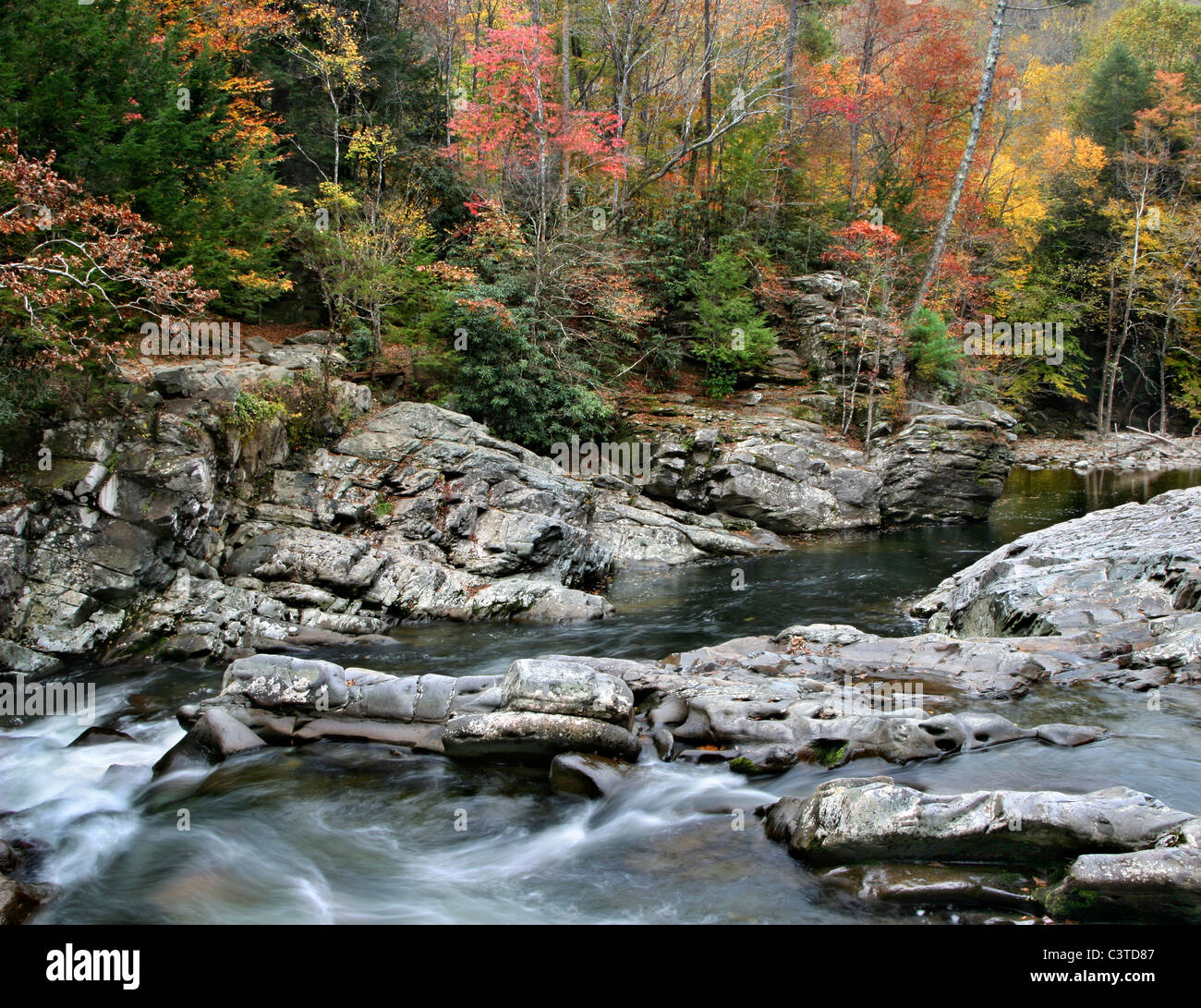 High Rocks Tennessee Rushing Water, Rocks And Autumn Colors In The Great Smoky Mountains ...