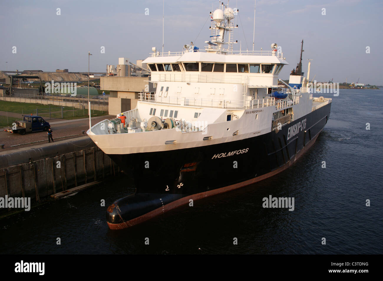 MV Holmfoss in the sea lock, North Sea Ship Canal, Amsterdam to Ijmuiden, Netherlands Stock Photo