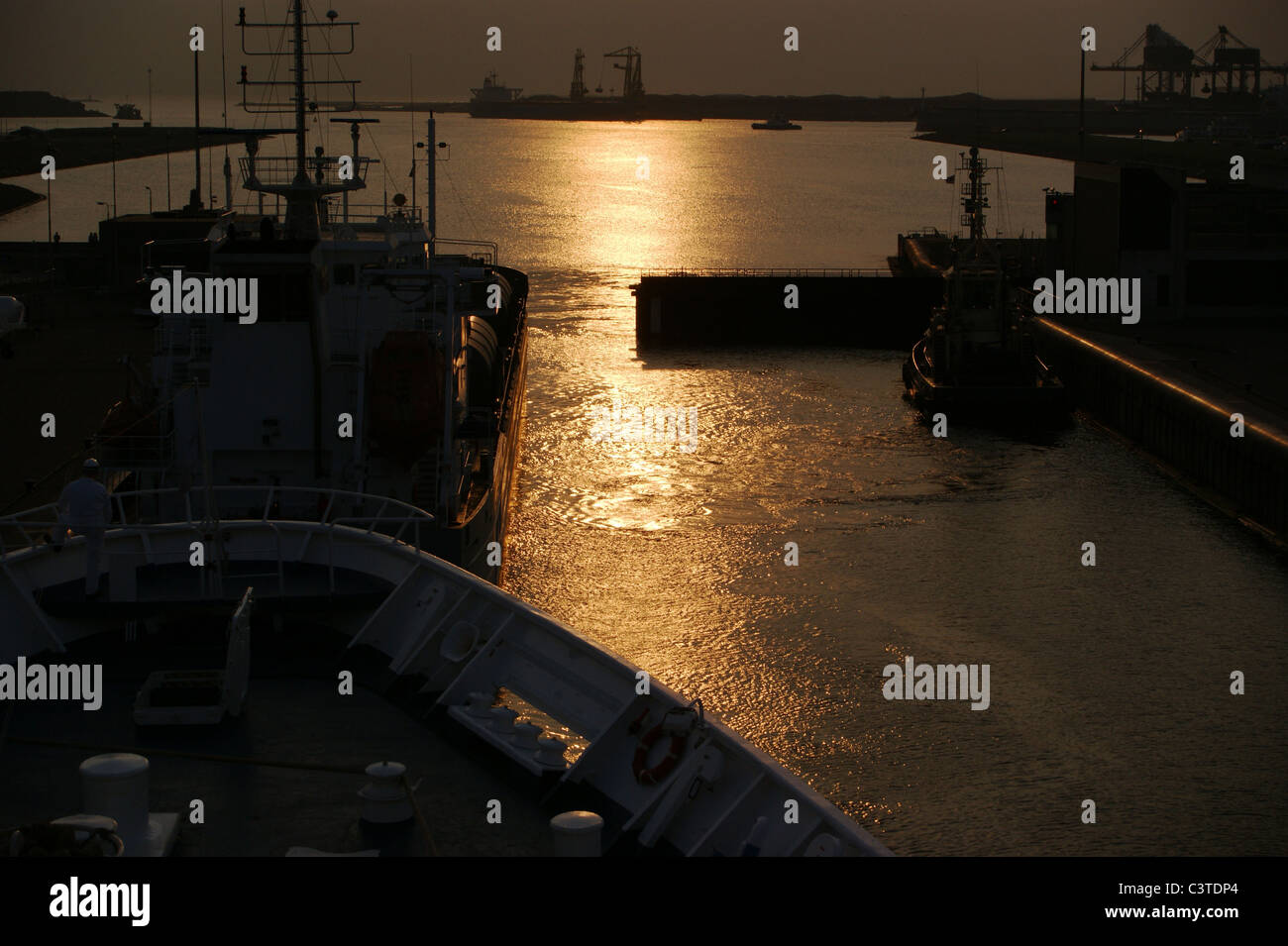 Sea lock on the North Sea Ship Canal, Amsterdam to Ijmuiden, Netherlands Stock Photo