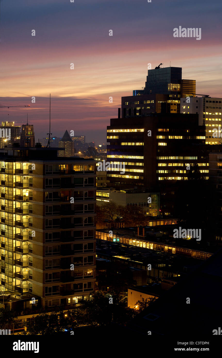 A commercial centre at dawn, Rotterdam, Netherlands Stock Photo