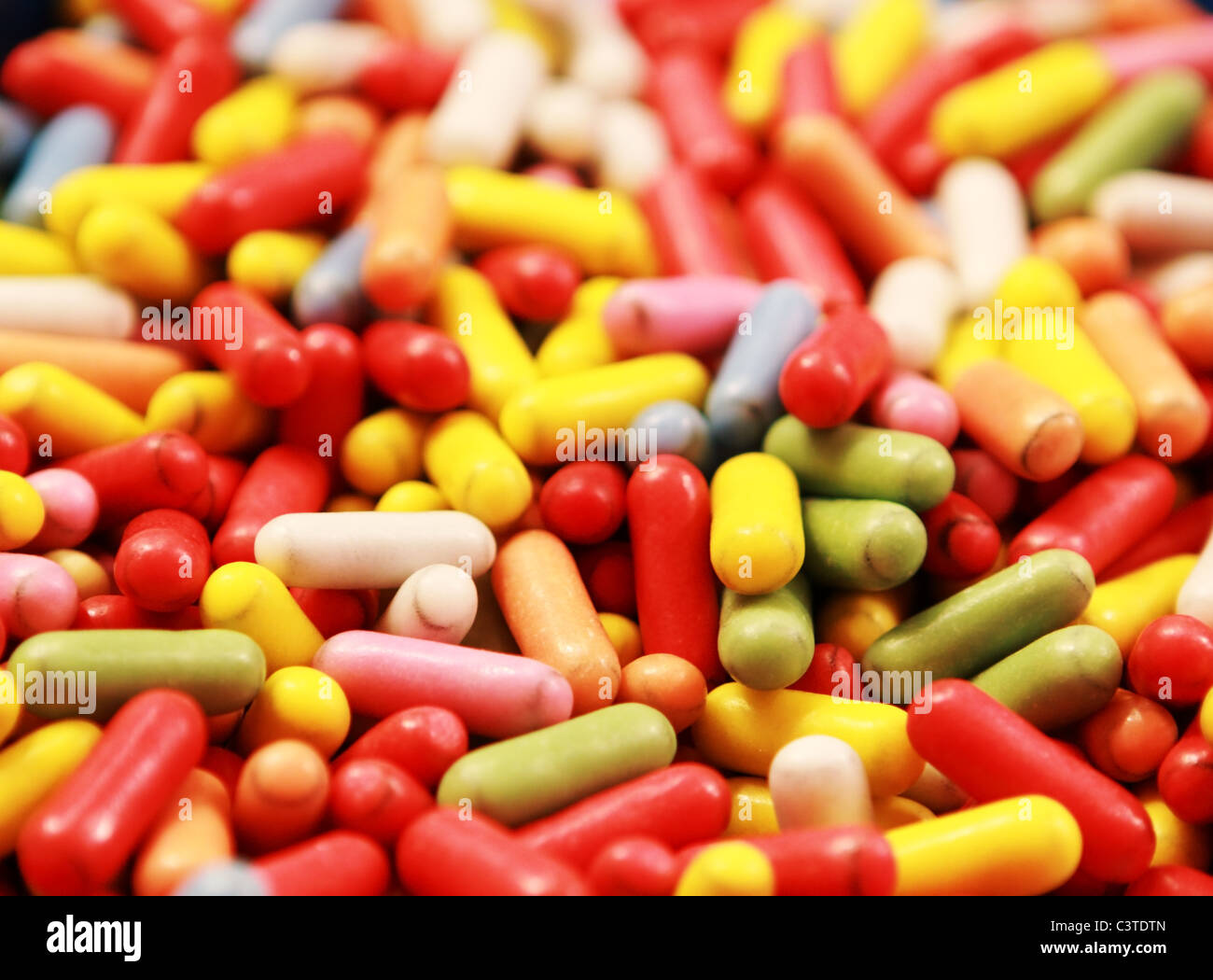 Many Candy With Different Colors With Shape Of Pills Stock Photo Alamy
