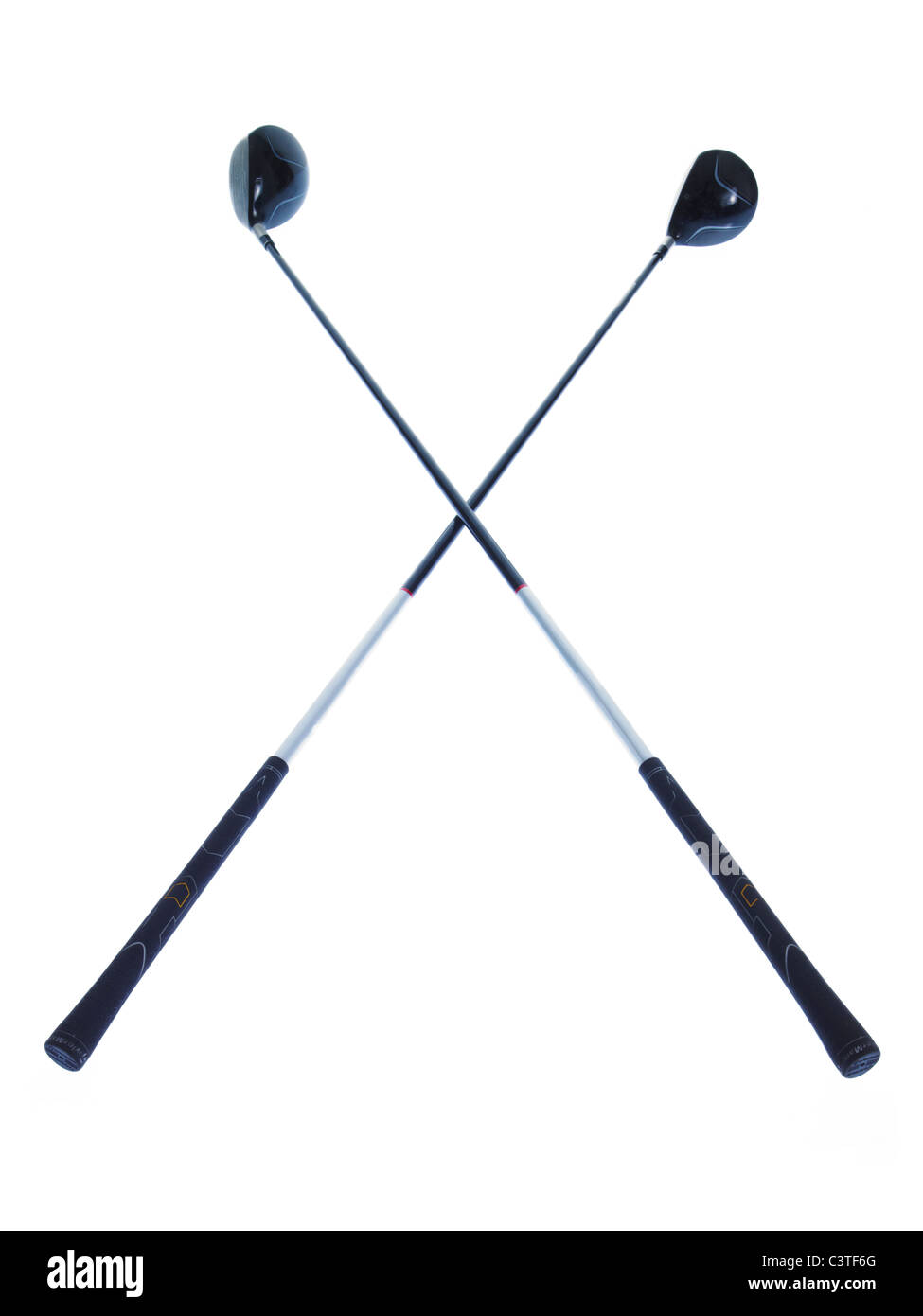 Two golf clubs on white background Stock Photo