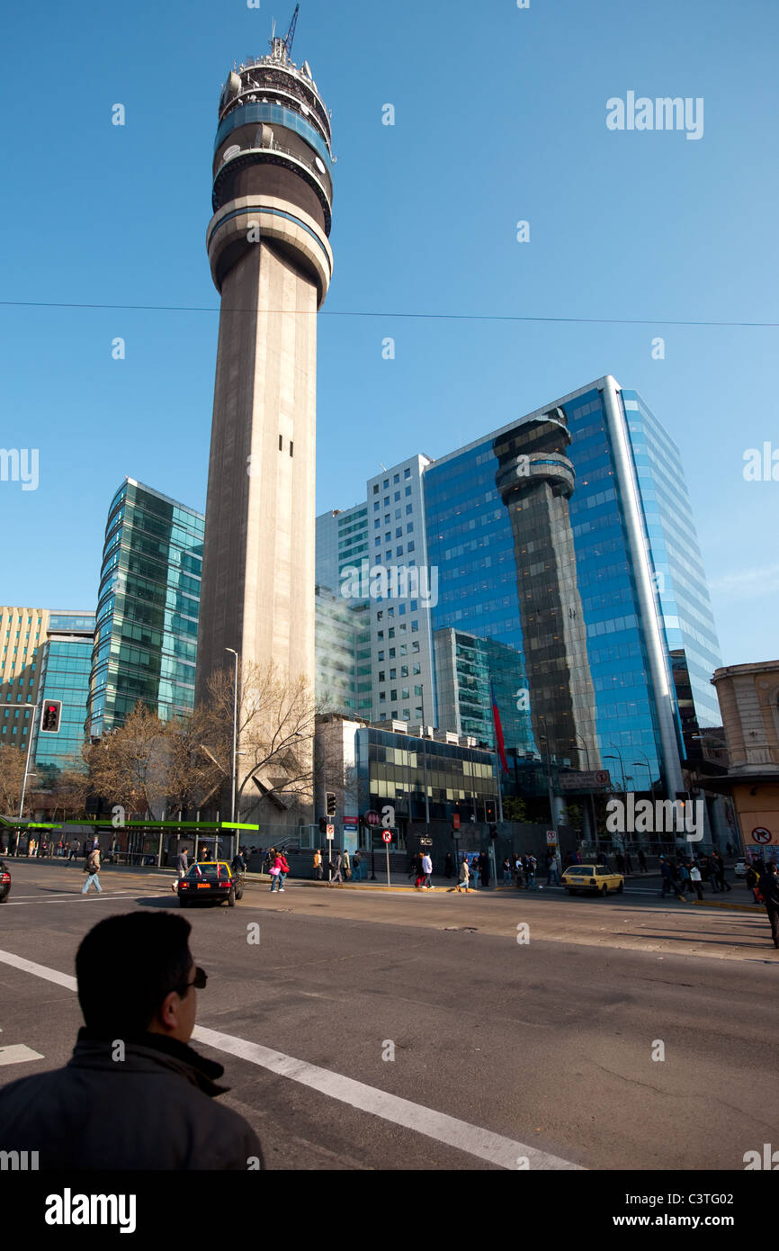Alameda Avenue and Entel communication tower, Santiago de Chile Stock Photo