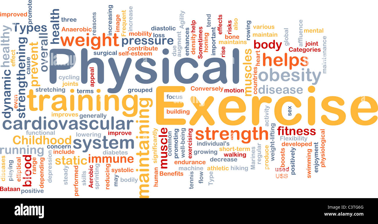 Background concept wordcloud illustration of physical exercise Stock