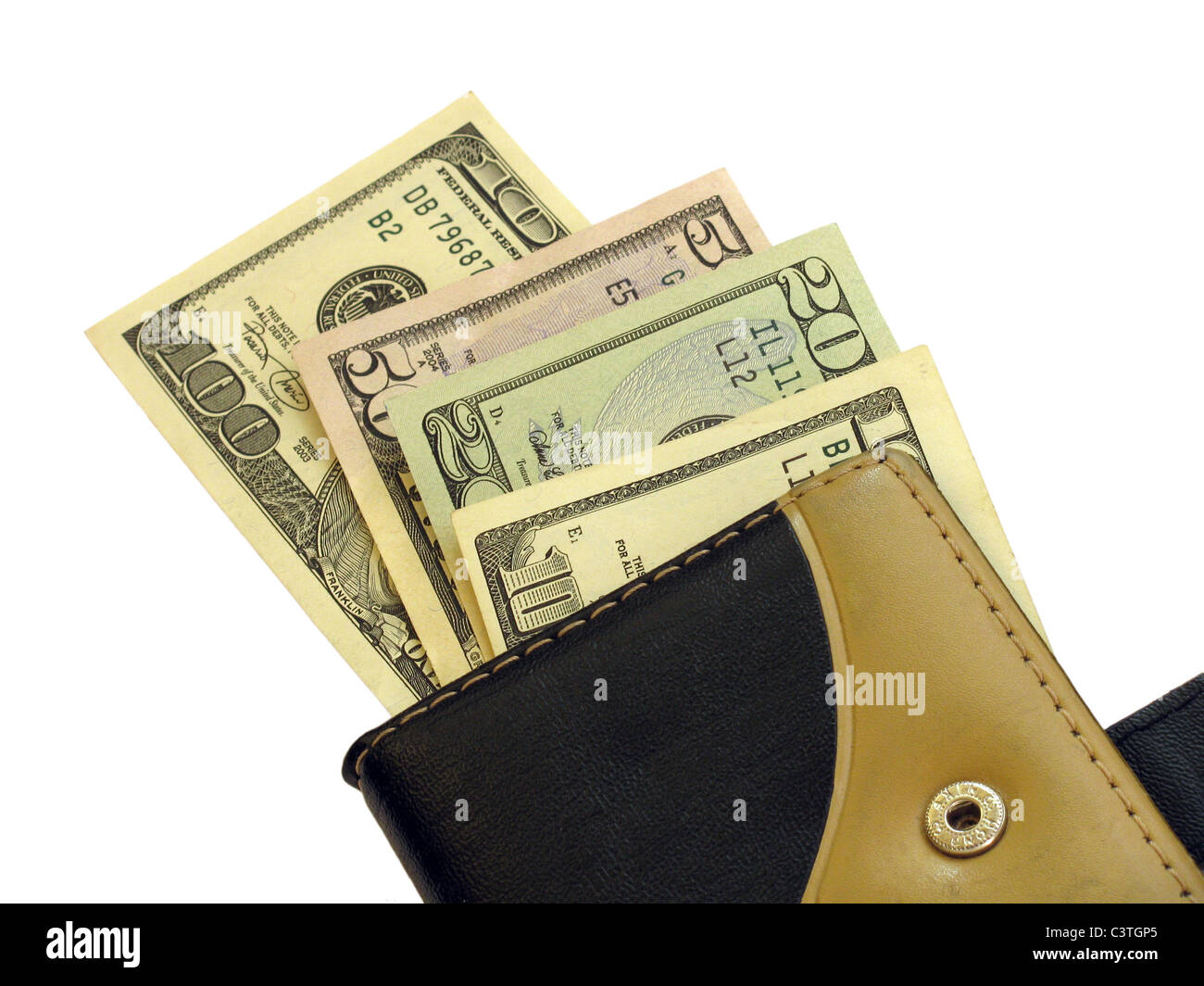 money in purse over white Stock Photo