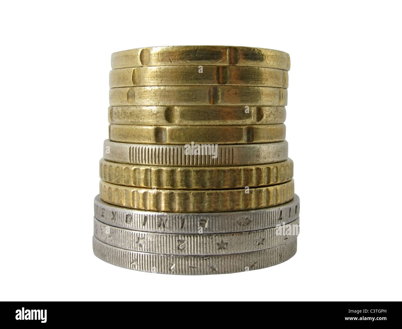 tower made of euro cent coins over white Stock Photo