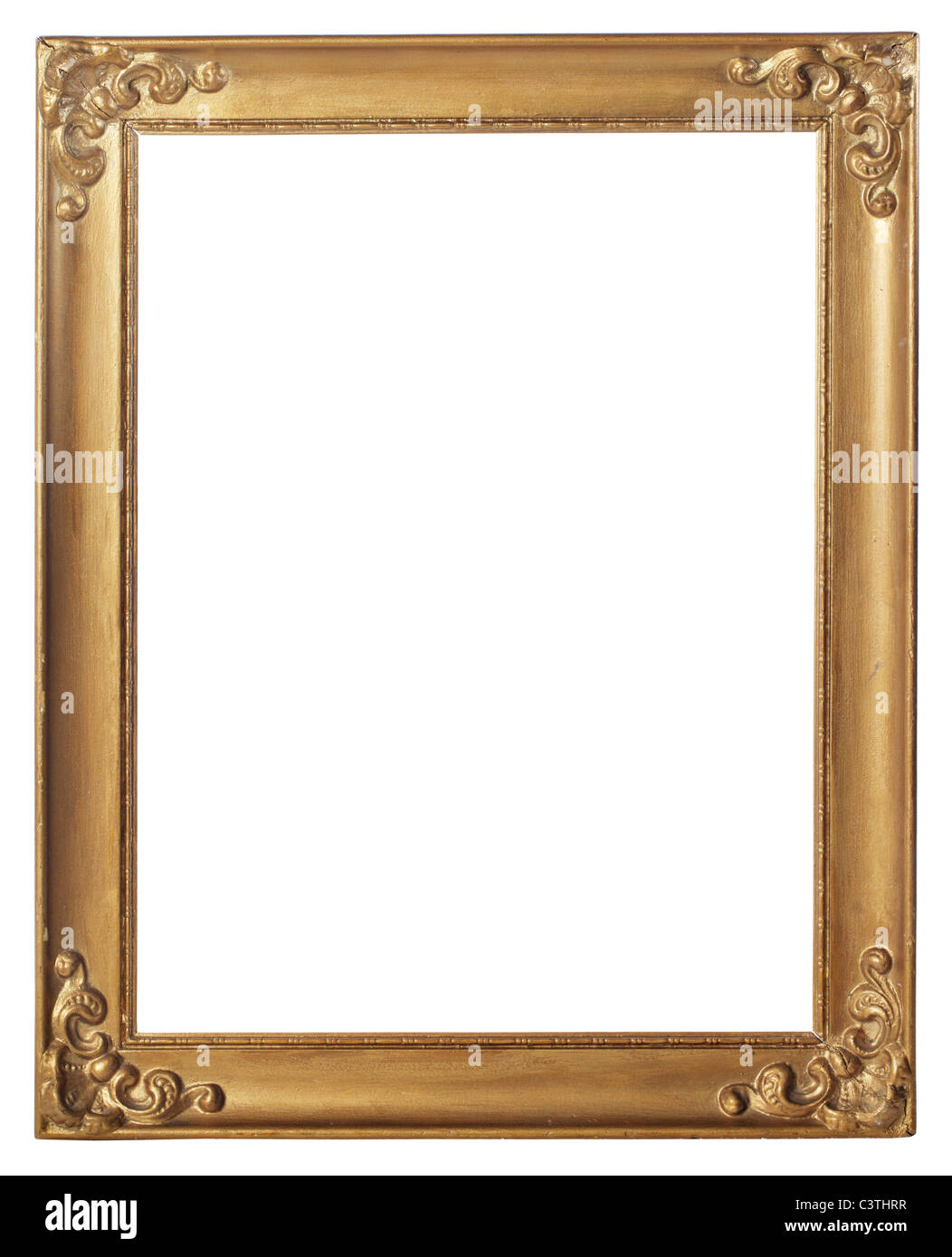 Old gold colored picture frame isolated on white Stock Photo Alamy