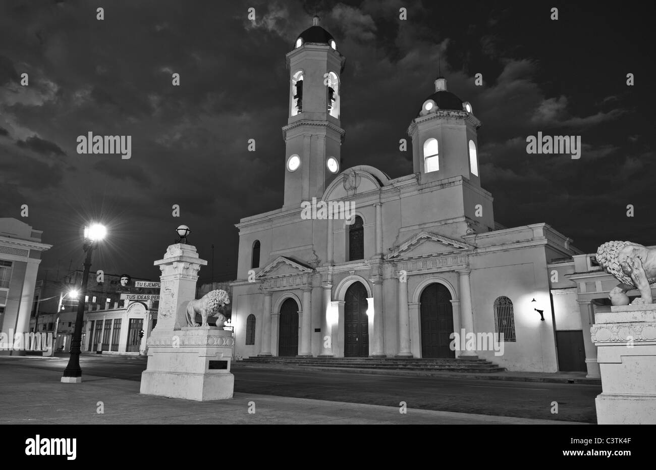 Cienfuegos Cuba Immaculate Conception Cathedral church at night exposure Stock Photo
