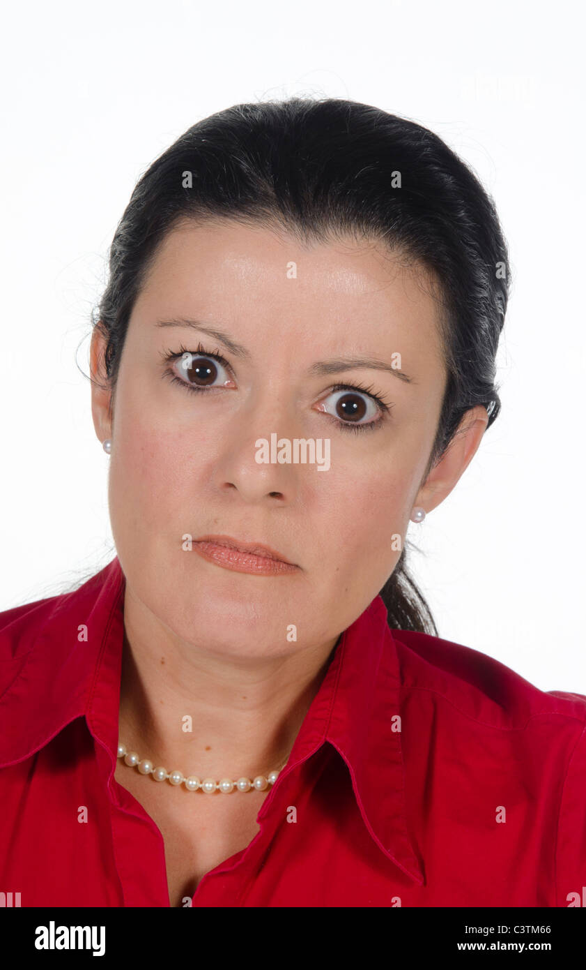 Close up abstract of attractive businesswoman in red showing lots of
