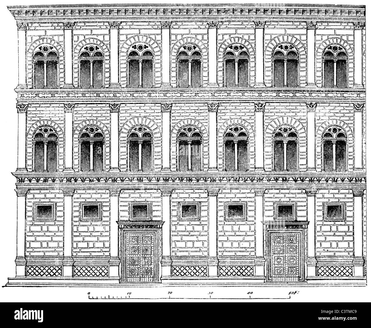 Palazzo Rucellai in Florence, Italy: part of the facade Stock Photo ...