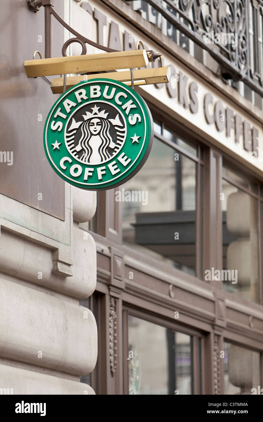 Starbucks coffee sign logo, London, England Stock Photo