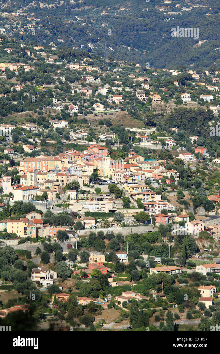 The hilltop perched village of Falicon in the back country of Nice city Stock Photo