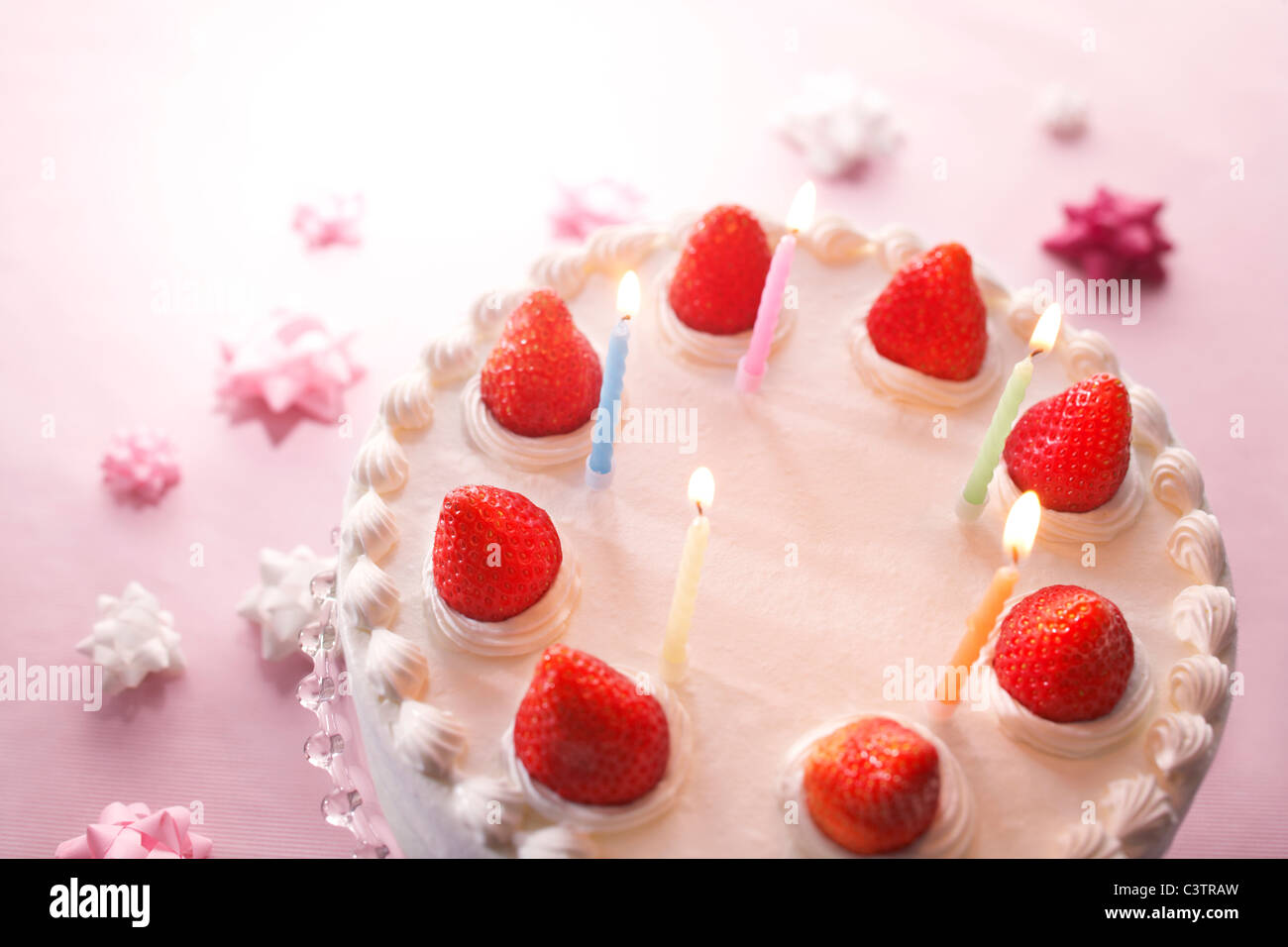 Strawberry Birthday Cake Stock Photo - Alamy