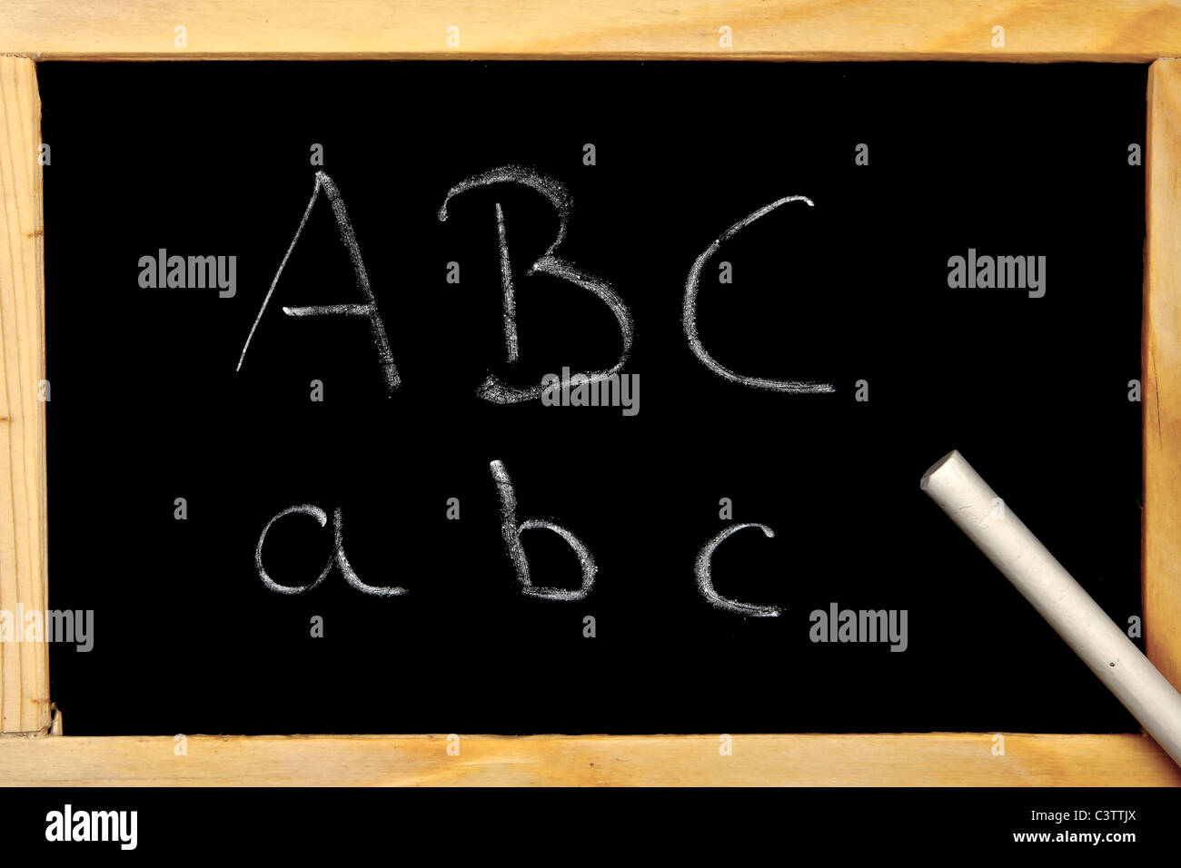 a chalkboard with the beginning of the alphabet ABC Stock Photo