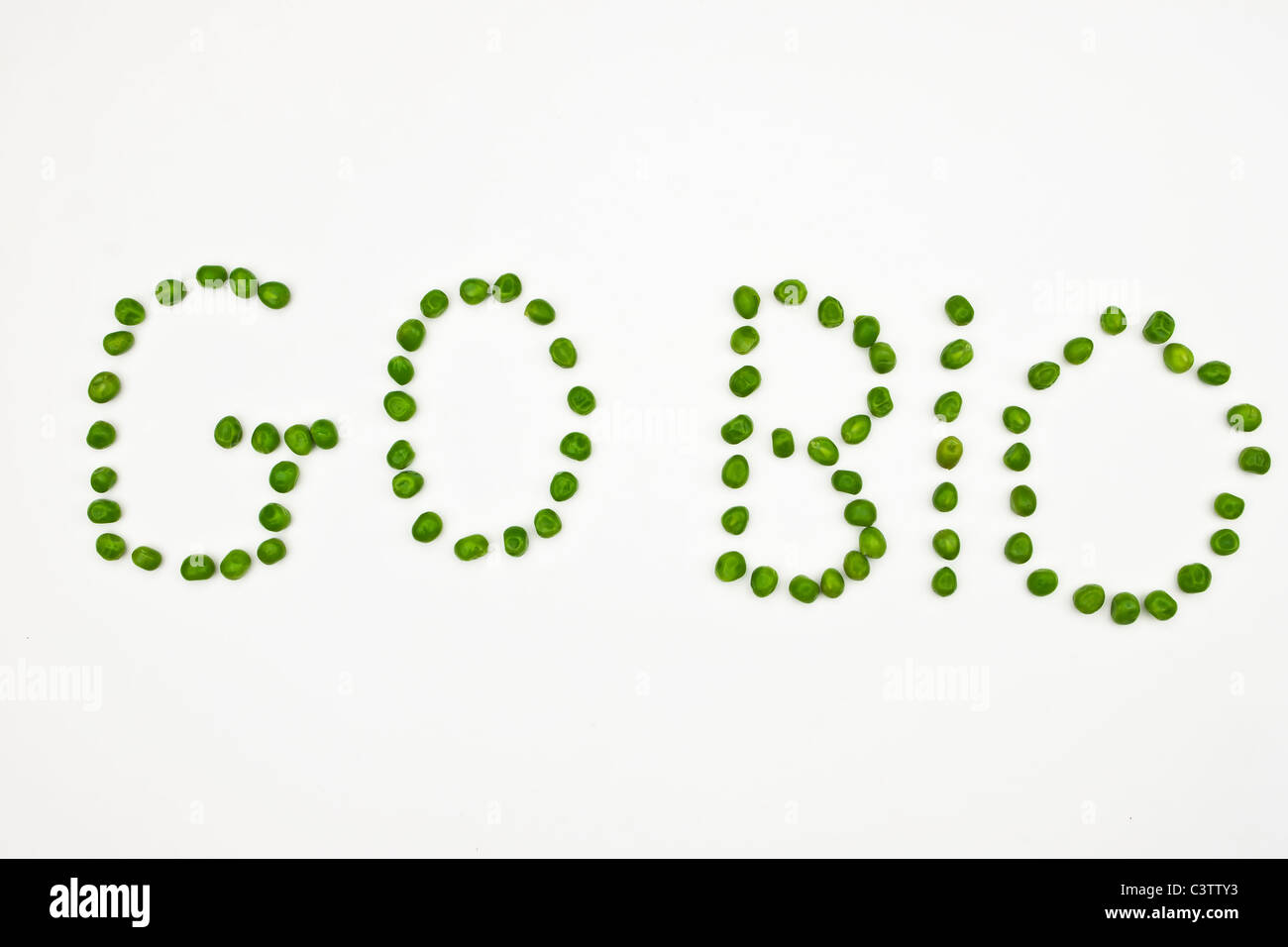 peas which are writing 'Go Bio' Stock Photo