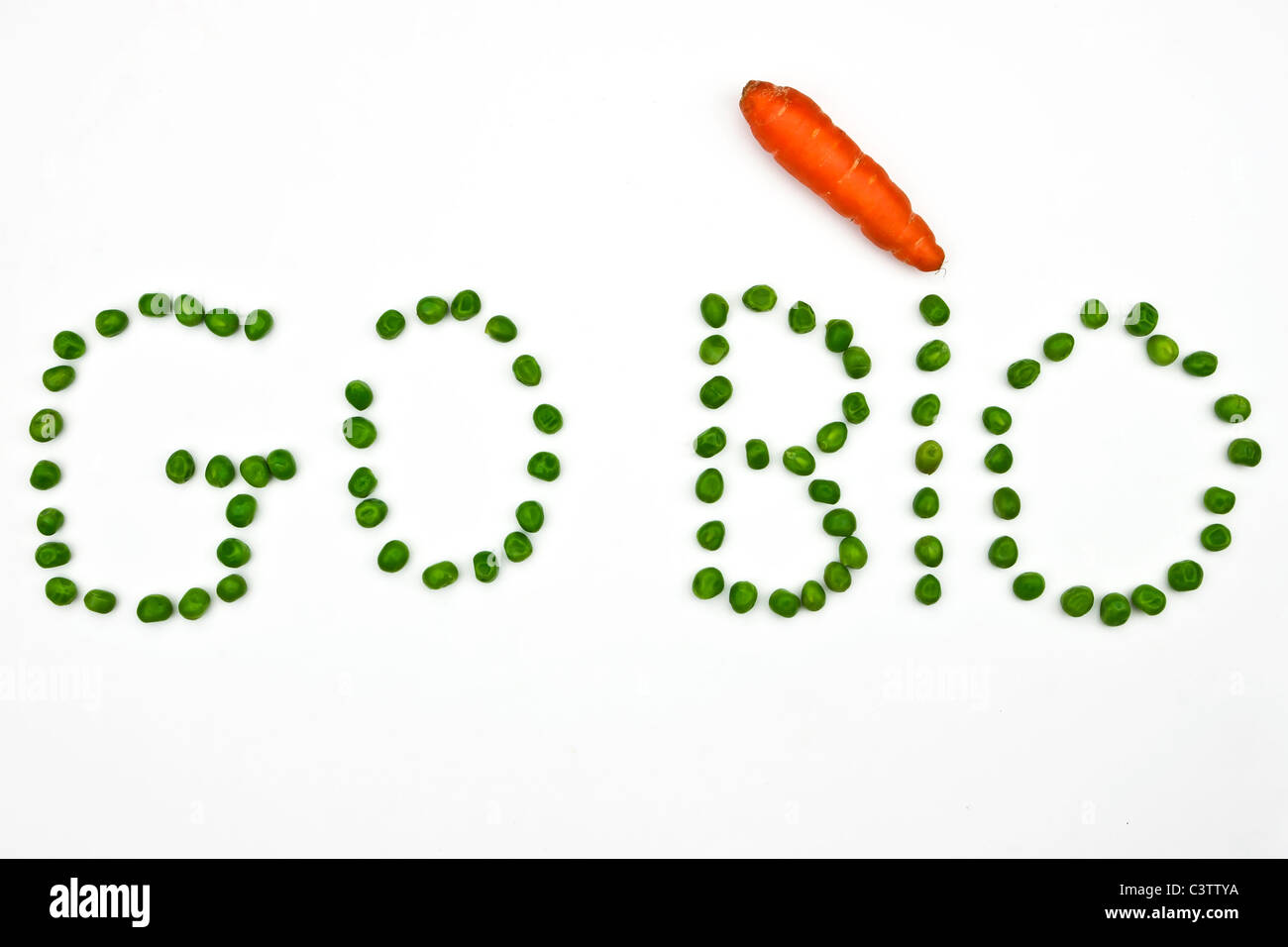 peas which are writing 'Go Bio' Stock Photo