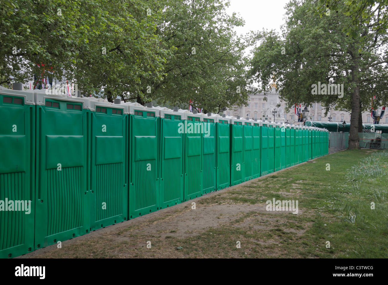 Portable toilets in St James Park, beside The Mall, the night before ...