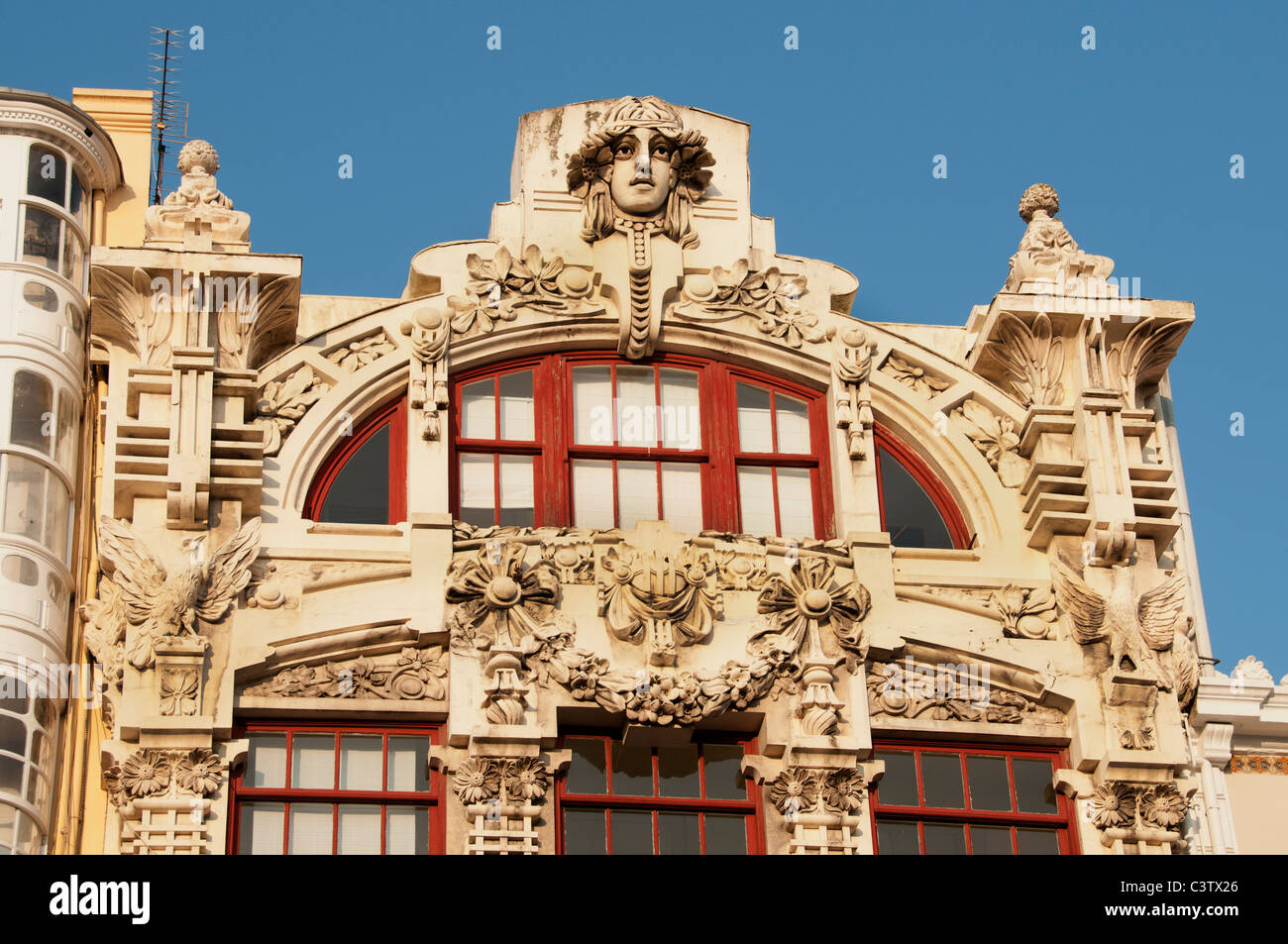 Coruna Spain Spanish town city House detail facade Stock Photo