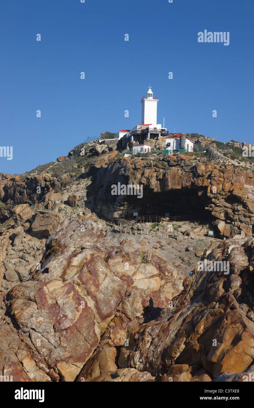 Lighthouse on top of cliff in Mossel Bay,  Cape Province, South Africa Stock Photo