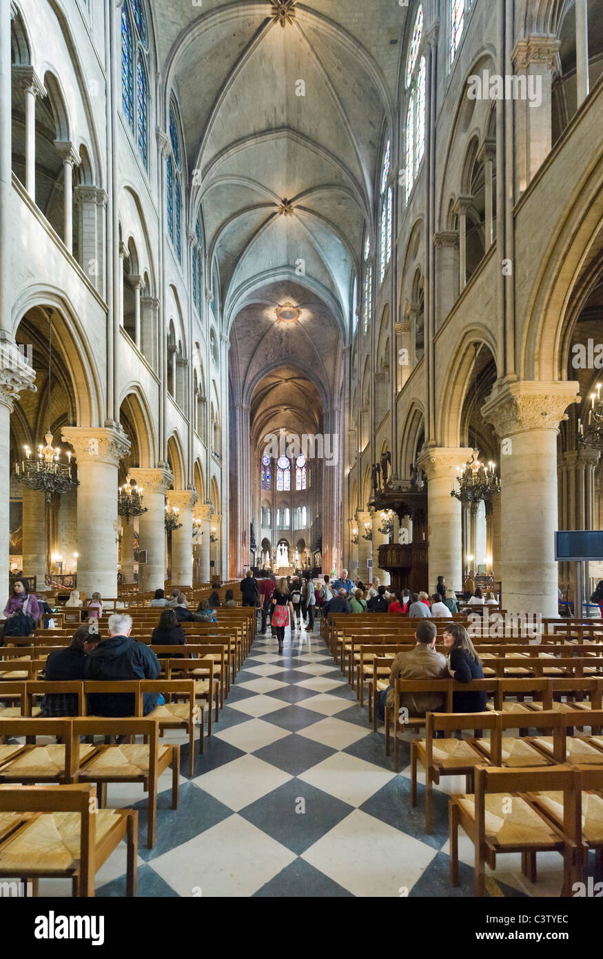 Interior of the Cathedral of Notre Dame de Paris, Ile de la Cite, Paris, France Stock Photo