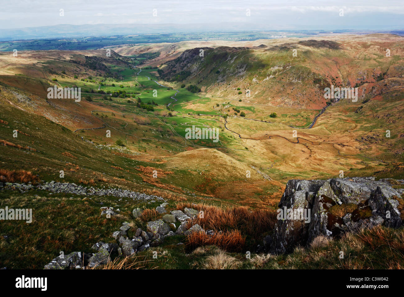 Looking down Swindale Valley from just near the Corpse Road on Selside Pike in the Lake District National Park, Cumbria, England Stock Photo