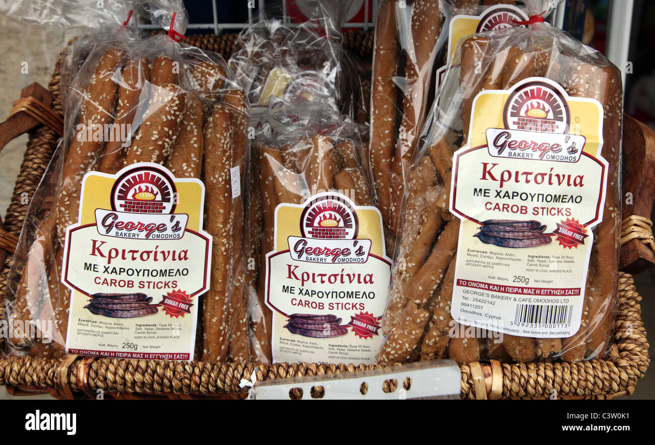 Carob sticks, sugarfree Cypriot speciality, Omodhos, Cyprus Stock