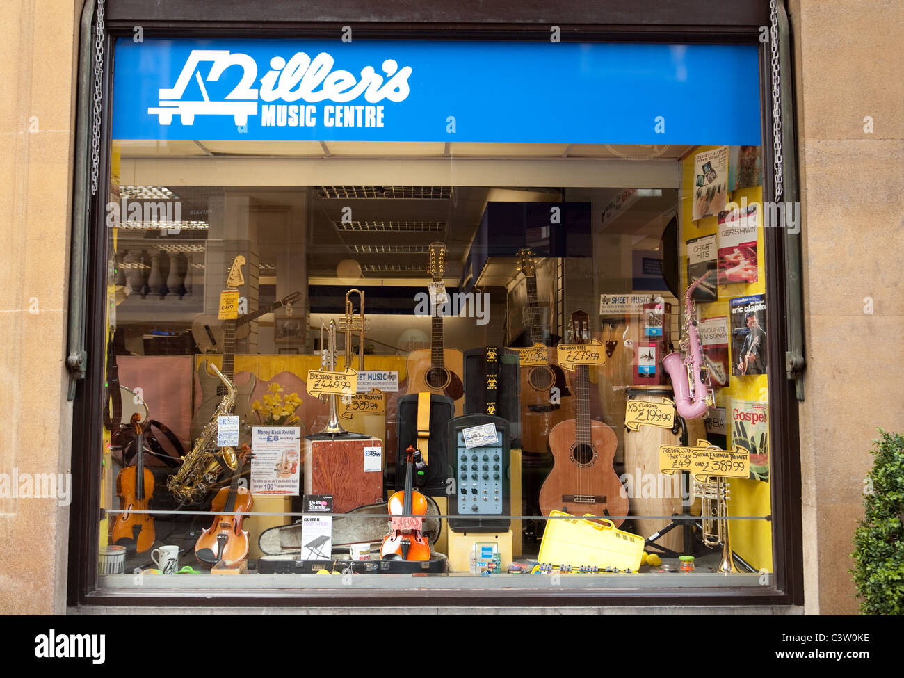 Millers Music store shop window, Cambridge UK Stock Photo