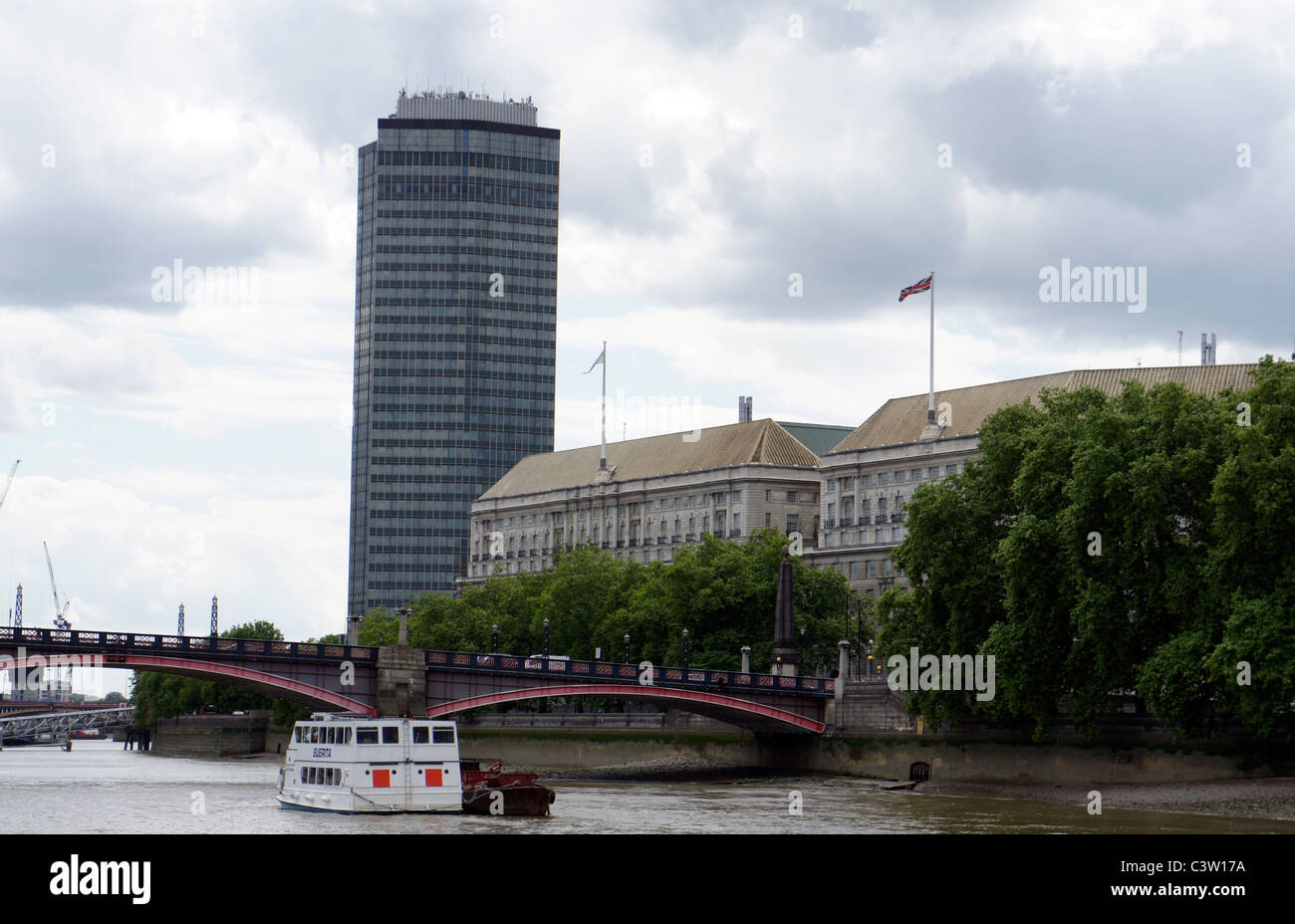 MI5 Headquarters between Millbank Tower and Lambeth Bridge. Stock Photo