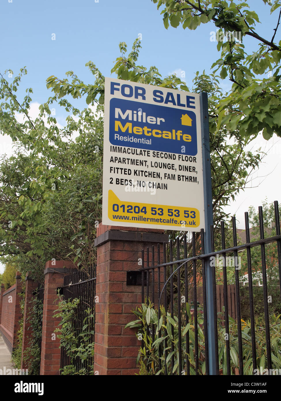 House for Sale sign by Miller Metcalf Ltd estate agents. Offering a