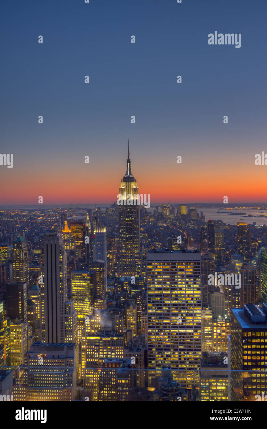 Midtown Manhattan and the Empire State Building at sunset seen from the ...