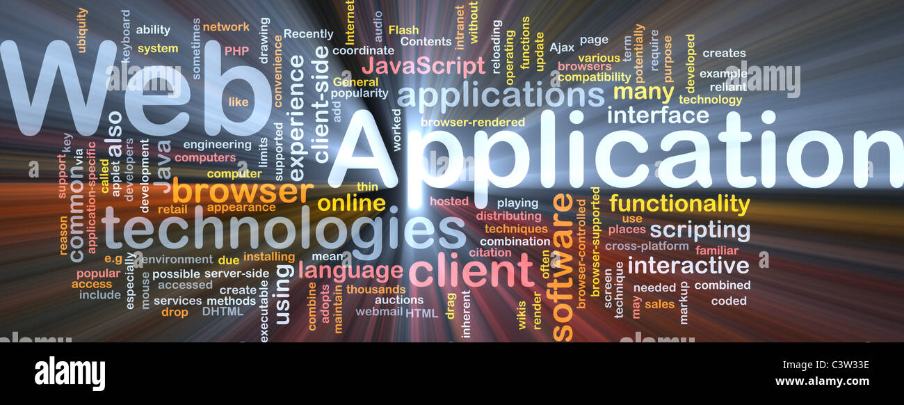Background concept wordcloud illustration of web application glowing ...
