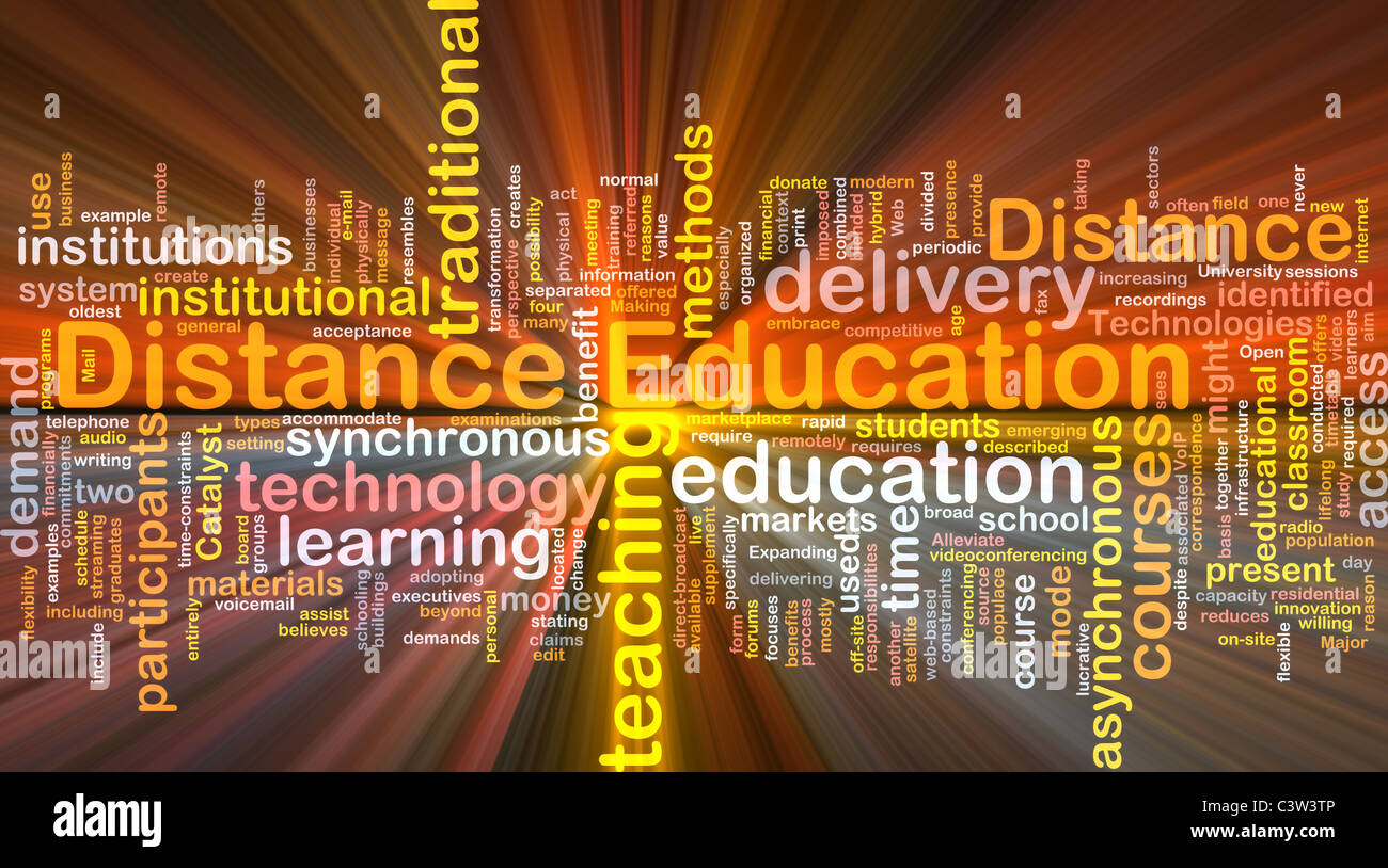 Background concept wordcloud illustration of distance education glowing light Stock Photo