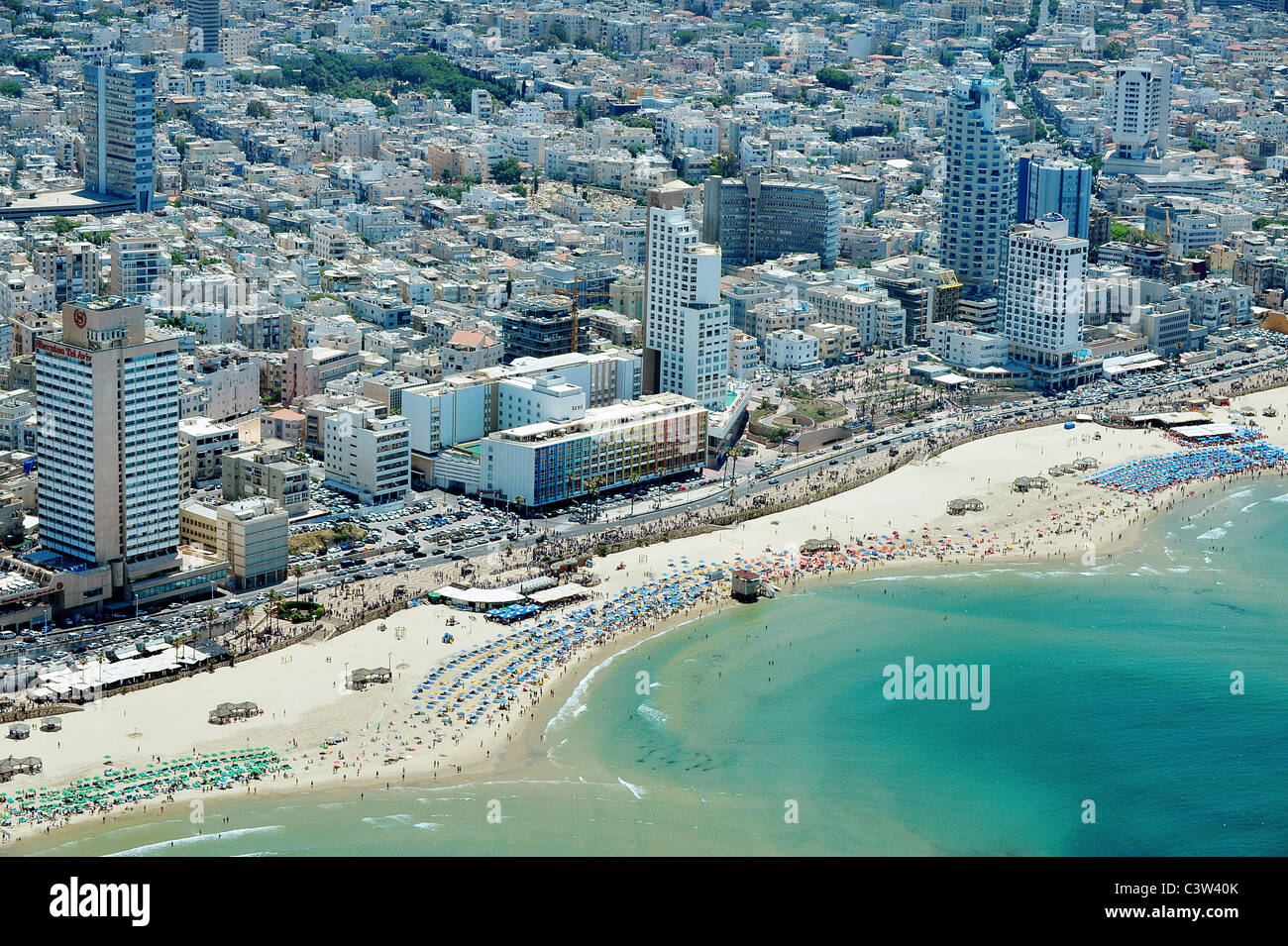 Aerial view of Tel Aviv beach on the coastline of the Mediterranean sea,  Israel Stock Photo - Alamy