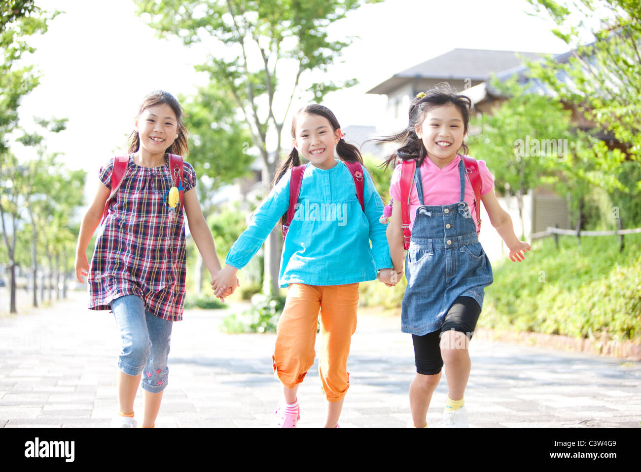 Girls  Going to School Stock Photo