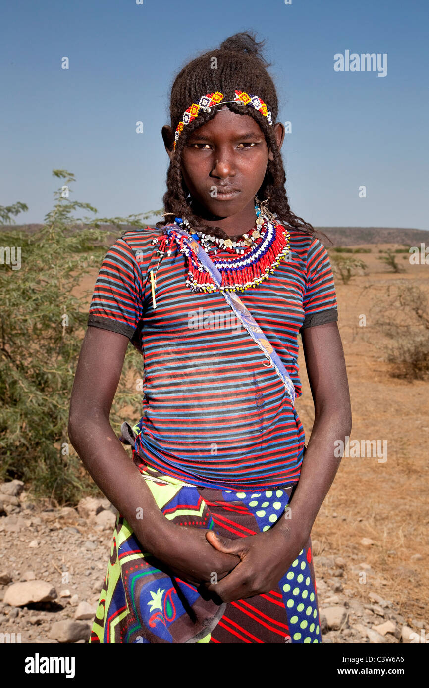 Afar girl, road between Bati and Mille, Ethiopia, Africa Stock Photo