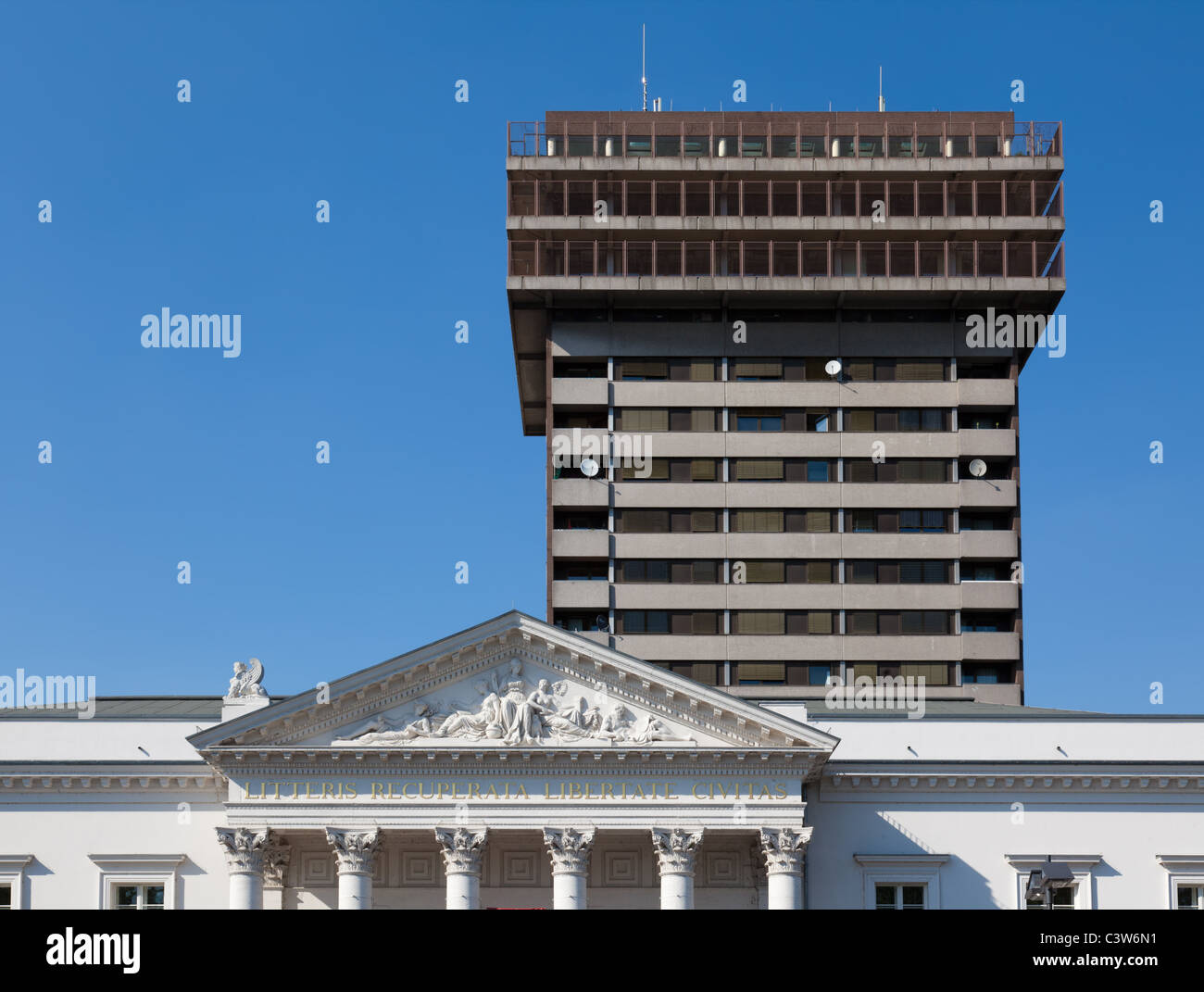 Classic example of a beautiful example of historical architecture marred by the ugliness of the 1960's. Stock Photo